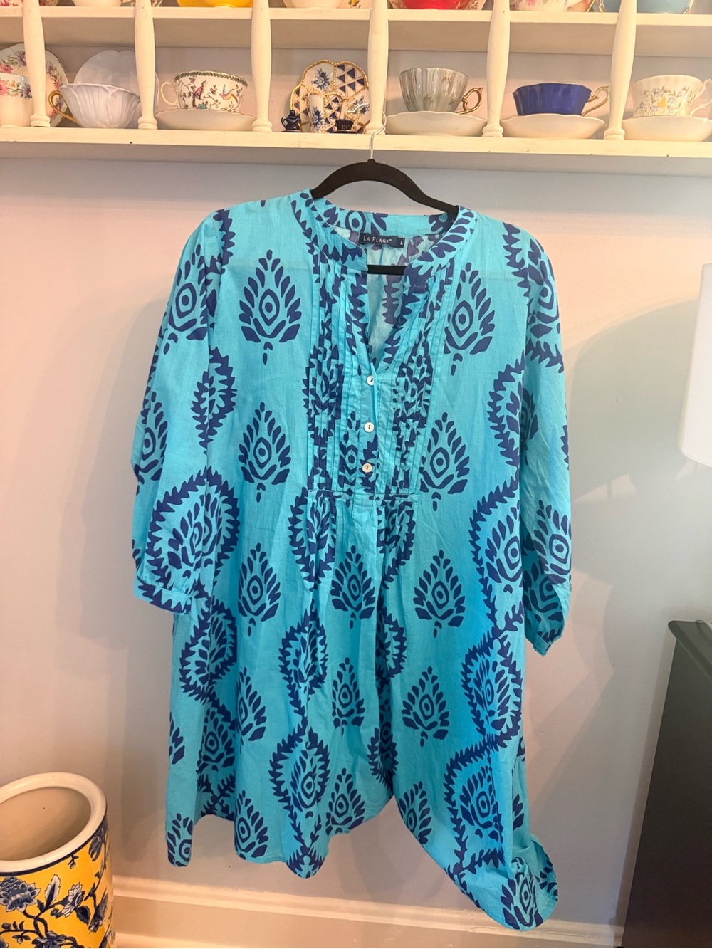Turquoise & Navy Printed Cotton Tunic by La Plage